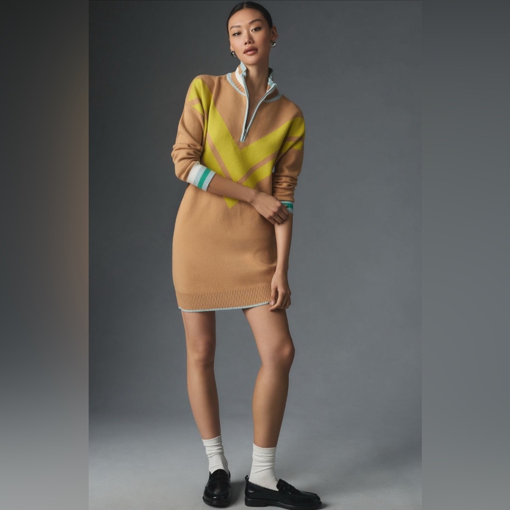Maeve Varsity Half-Zip Tunic Mini Dress from Anthologie size large